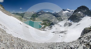 Alpine landscape with glacier and snowy peaks in Austria