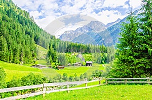 Alpine landscape and green meadows Alps, Austria