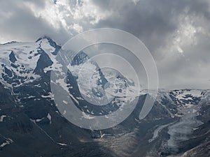 Alpine landscape with jagged peaks and glacier