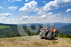 Alpine landscape. Off-road ATV travel in the Carpathians