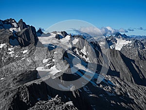 Alpine landscape panorama of glacier ice on summit of Mount Brewster Southern Alps seen from Mount Armstrong New Zealand photo