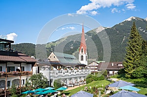 Alpine landscape with Pfarrkirche, Seefeld, Austria