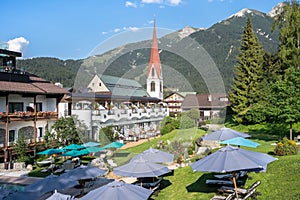 Alpine landscape with Pfarrkirche, Seefeld, Austria