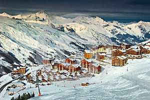 Alpine landscape and ski resort in the French Alps, Europe