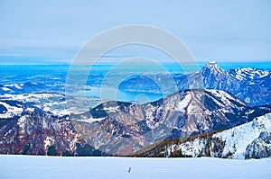 Alpine landscape with Traunsee lake, Ebensee, Salzkammergut, Austria