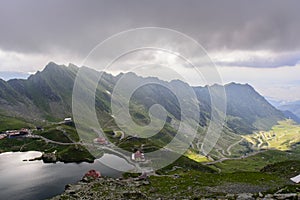 Alpine lodges near lake