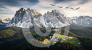 Alpine Majesty: Eagles Soaring Over the Dolomites at Sunrise
