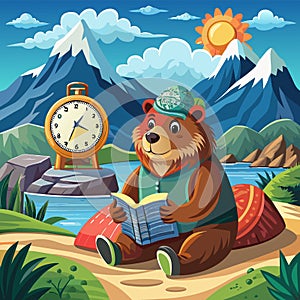 Alpine Marmot groundhog withdrawn reading sea Clock vector