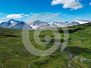 Alpine meadow aerial Kluane Mountains landscape