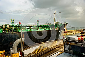 The Alpine Melina tanker in the Gatun locks on the Panama canal