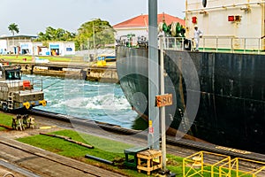 The Alpine Melina tanker in the Gatun locks on the Panama canal