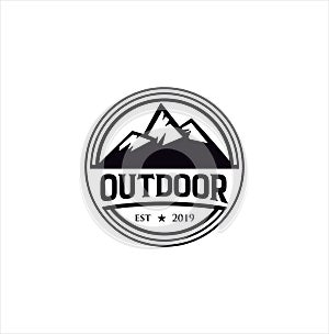 Alpine Mountain Adventure logo Vintage Hipster Retro silhouette. Mountain Outdoor Logo Design ,Hiking, Camping, Expedition And Out