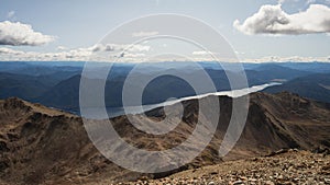 Alpine mountain panorama of Lake Rotoroa seen from Angelus Peak in Saint Arnaud Nelson Lakes National Park New Zealand