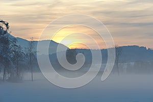 Alpine Mountain Sunset in Winter