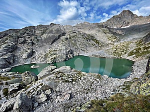 Alpine Oasis: Mountain Trail by Lac Blanc in Grand Balcon, Chamonix, France photo