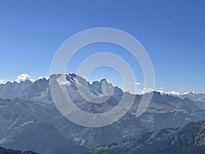 Alpine Panorama Dolomites Summer beautiful background Rock