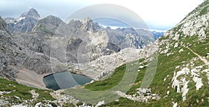 Alpine panorama in Triglav National Park with Zgornje KriÅ¡ko jezero