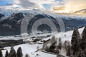 Alpine panorama in Tyrol at wintertime, Austria