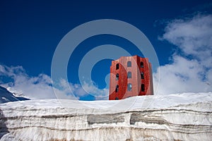 Alpine pass in switzerland, Julierpass in swiss alp with snow