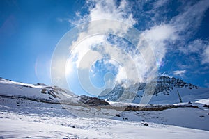 Alpine pass in switzerland, Julierpass in swiss alp with snow