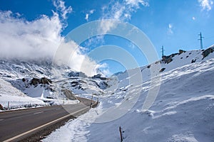 Alpine pass in switzerland, Julierpass in swiss alp with snow