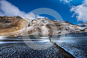 Alpine pass in switzerland, Julierpass in swiss alp with snow