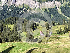 Alpine pastures and grasslands in the Wagital valley Waegital, Innerthal