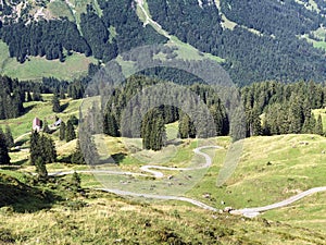 Alpine pastures and grasslands in the Wagital valley Waegital, Innerthal