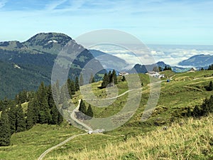 Alpine pastures and grasslands in the Wagital valley Waegital, Innerthal