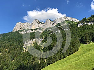 Alpine peak Alp Sigel in the Alpstein mountain range and in the Appenzellerland region