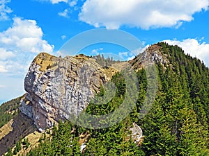 Alpine peak of Blaue Tosse in the Swiss mountain range of Pilatus and in the Emmental Alps, Alpnach - Canton of Obwalden