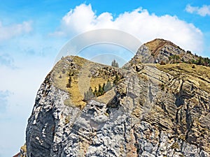 Alpine peak of Blaue Tosse in the Swiss mountain range of Pilatus and in the Emmental Alps, Alpnach - Canton of Obwalden