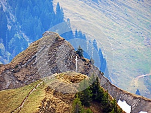 Alpine peak of Blaue Tosse in the Swiss mountain range of Pilatus and in the Emmental Alps, Alpnach - Canton of Obwalden