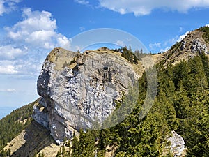 Alpine peak of Blaue Tosse in the Swiss mountain range of Pilatus and in the Emmental Alps, Alpnach - Switzerland