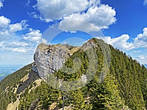 Alpine peak of Blaue Tosse in the Swiss mountain range of Pilatus and in the Emmental Alps, Alpnach - Switzerland