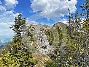 Alpine peak of Blaue Tosse in the Swiss mountain range of Pilatus and in the Emmental Alps, Alpnach - Switzerland