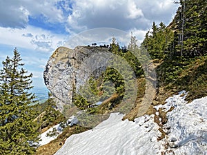 Alpine peak of Blaue Tosse in the Swiss mountain range of Pilatus and in the Emmental Alps, Alpnach - Switzerland