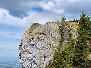 Alpine peak of Blaue Tosse in the Swiss mountain range of Pilatus and in the Emmental Alps, Alpnach - Switzerland