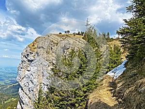 Alpine peak of Blaue Tosse in the Swiss mountain range of Pilatus and in the Emmental Alps, Alpnach - Switzerland