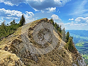 Alpine peak of Blaue Tosse in the Swiss mountain range of Pilatus and in the Emmental Alps, Alpnach - Switzerland