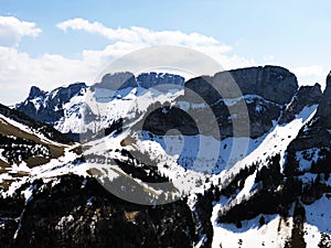 Alpine peak Bogartenfirst in the Alpstein mountain range and in the Appenzellerland region