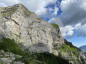 Alpine peak SchnidengrÃÂ¤tli Schnidengraetli above the Melchtal valley and in the Uri Alps mountain massif, Melchtal - Switzerland photo