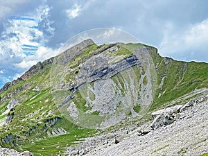 Alpine peak TwÃ¤riberg Twaeriberg or Twariberg of the mountain range First and in the Schwyz Alps mountain massif, Oberiberg