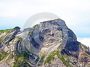 Alpine peaks Chli Haupt Murmelchopf and Haupt or BrÃÂ¼nighaupt Bruenighaupt oder Brunighaupt in the Uri Alps mountain massif