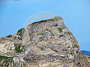 Alpine peaks Chli Haupt Murmelchopf and Haupt or BrÃÂ¼nighaupt Bruenighaupt oder Brunighaupt in the Uri Alps mountain massif