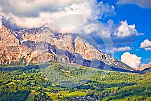 Alpine peaks and landscape of Cortina d` Ampezzo in Dolomites Alps view photo