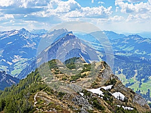 Alpine peaks of Schimberig, Risetestock and Blaue Tosse in the Emmental Alps and west of the Pilatus mountain range, Alpnach