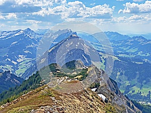 Alpine peaks of Schimberig, Risetestock and Blaue Tosse in the Emmental Alps and west of the Pilatus mountain range, Alpnach