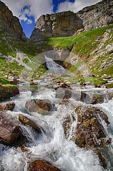 Alpine river in Ordesa National Park in Aragon, Spain.