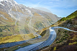 Alpine road in the Alps mountains. Hohe Tauern National park